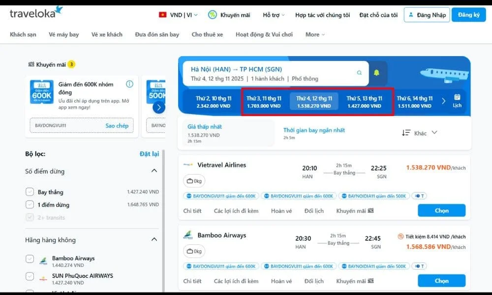 Săn vé trên Traveloka có thể giúp tiết kiệm thêm 5-20% chi phí